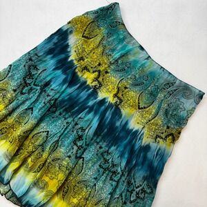 Tracy Evans Limited Teal Yellow Paisley Tie Dye Skirt - Size 5